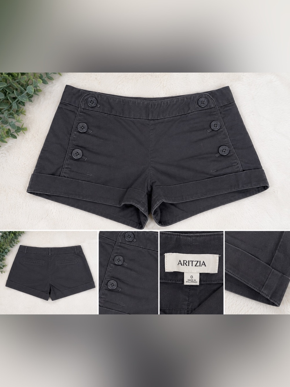 Aritzia Sailor Button Shorts | Size 0 | Charcoal Grey